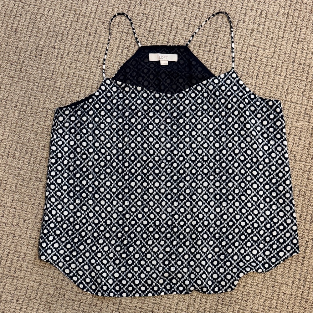 LOFT Navy & White Geometric Halter Cami